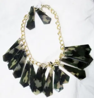 NEW Chunky Bib CAMO Dangle Necklace Collar Choker Red Carpet Earring Set URBAN STYLE