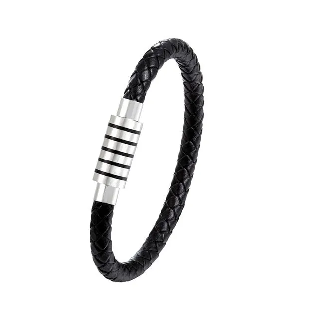 NEW Punk Black and white Braided Steel wire Bracelet Magnetic Buckle Simple Style Fashion Wristband Men Stainless steel bracelet