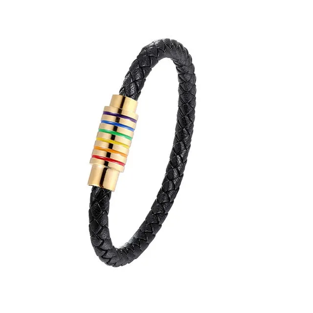 NEW Punk Black and white Braided Steel wire Bracelet Magnetic Buckle Simple Style Fashion Wristband Men Stainless steel bracelet