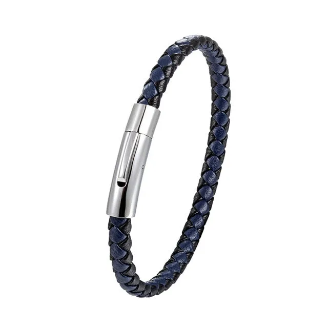 NEW Punk Black and white Braided Steel wire Bracelet Magnetic Buckle Simple Style Fashion Wristband Men Stainless steel bracelet
