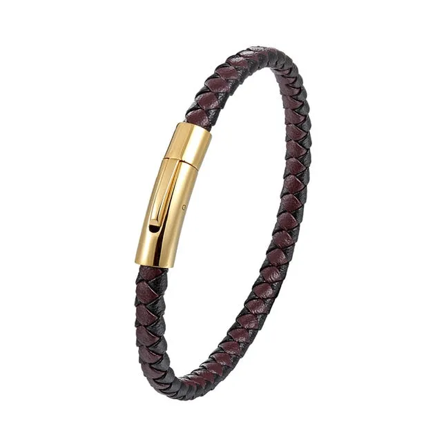 NEW Punk Black and white Braided Steel wire Bracelet Magnetic Buckle Simple Style Fashion Wristband Men Stainless steel bracelet