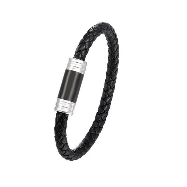 NEW Punk Black and white Braided Steel wire Bracelet Magnetic Buckle Simple Style Fashion Wristband Men Stainless steel bracelet