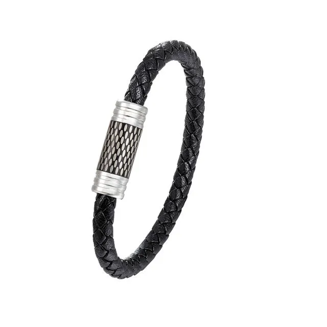 NEW Punk Black and white Braided Steel wire Bracelet Magnetic Buckle Simple Style Fashion Wristband Men Stainless steel bracelet