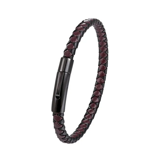 NEW Punk Black and white Braided Steel wire Bracelet Magnetic Buckle Simple Style Fashion Wristband Men Stainless steel bracelet