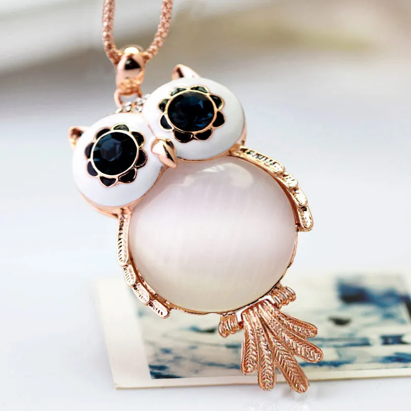 New Trendy Chubby Owl Necklace Fashion Rhinestone Crystal Jewelry Statement Women Necklace Chain Long Necklaces & Pendants