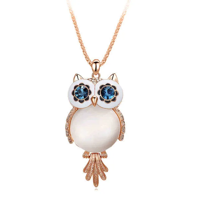 New Trendy Chubby Owl Necklace Fashion Rhinestone Crystal Jewelry Statement Women Necklace Chain Long Necklaces & Pendants