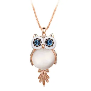 New Trendy Chubby Owl Necklace Fashion Rhinestone Crystal Jewelry Statement Women Necklace Chain Long Necklaces & Pendants