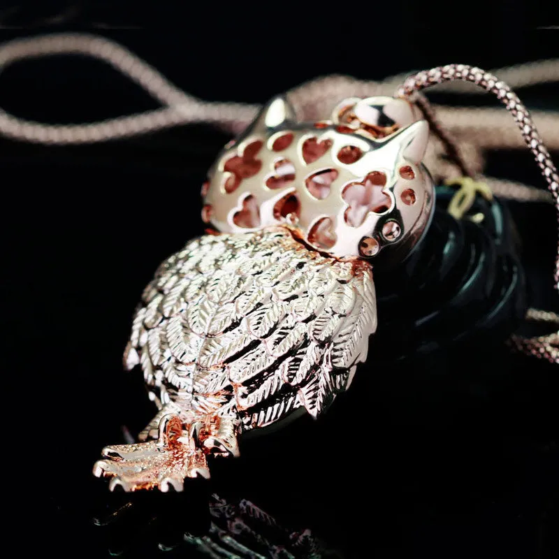 New Trendy Chubby Owl Necklace Fashion Rhinestone Crystal Jewelry Statement Women Necklace Chain Long Necklaces & Pendants