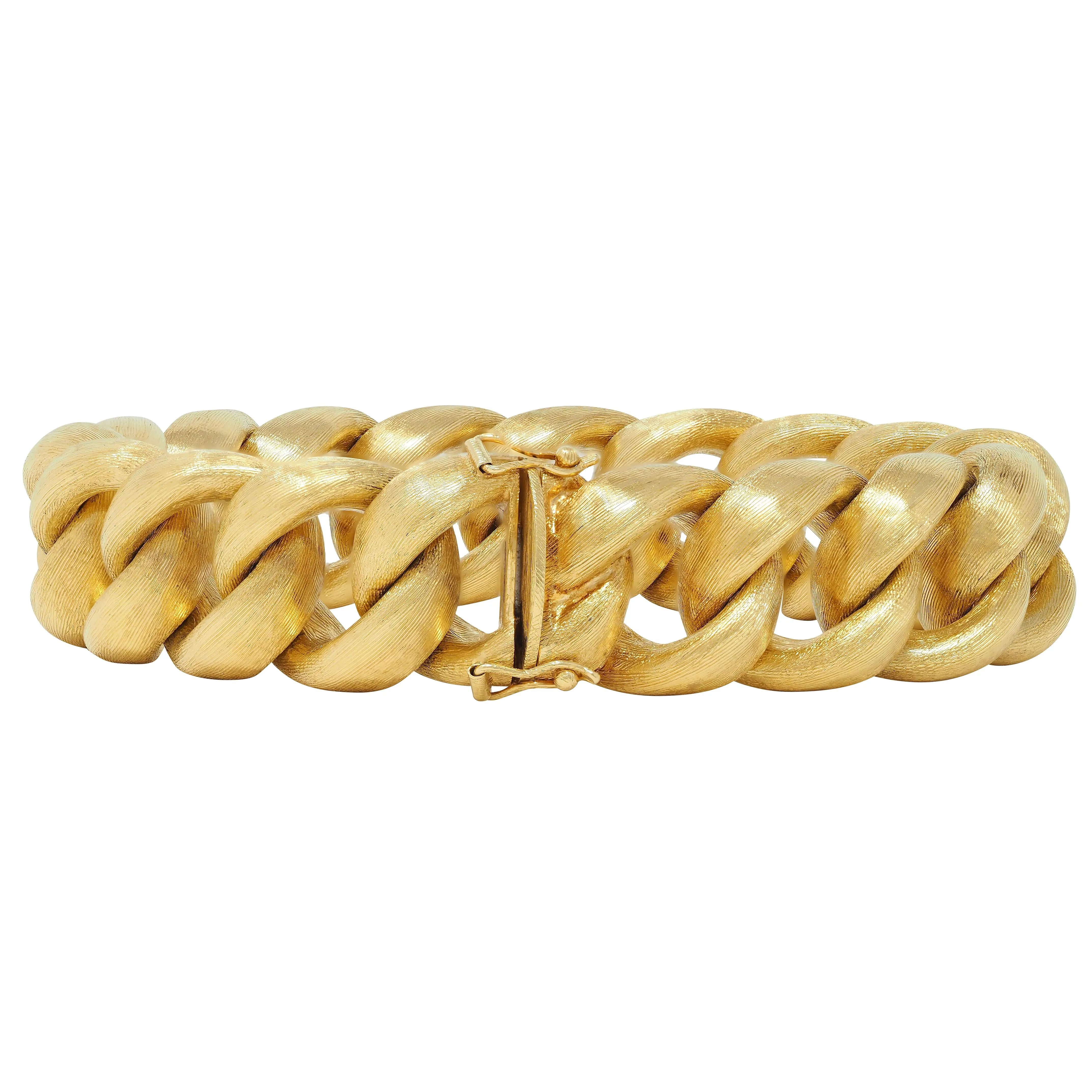 Nicolis Cola 1970 18 Karat Yellow Gold Vintage Brushed Curb Link Bracelet