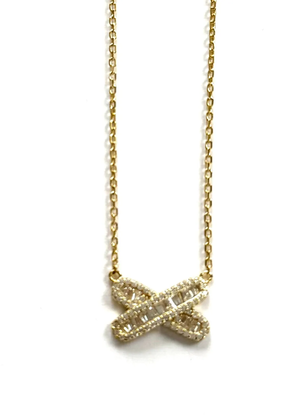 Noreen Criss Cross CZ Baguette Bar Necklace