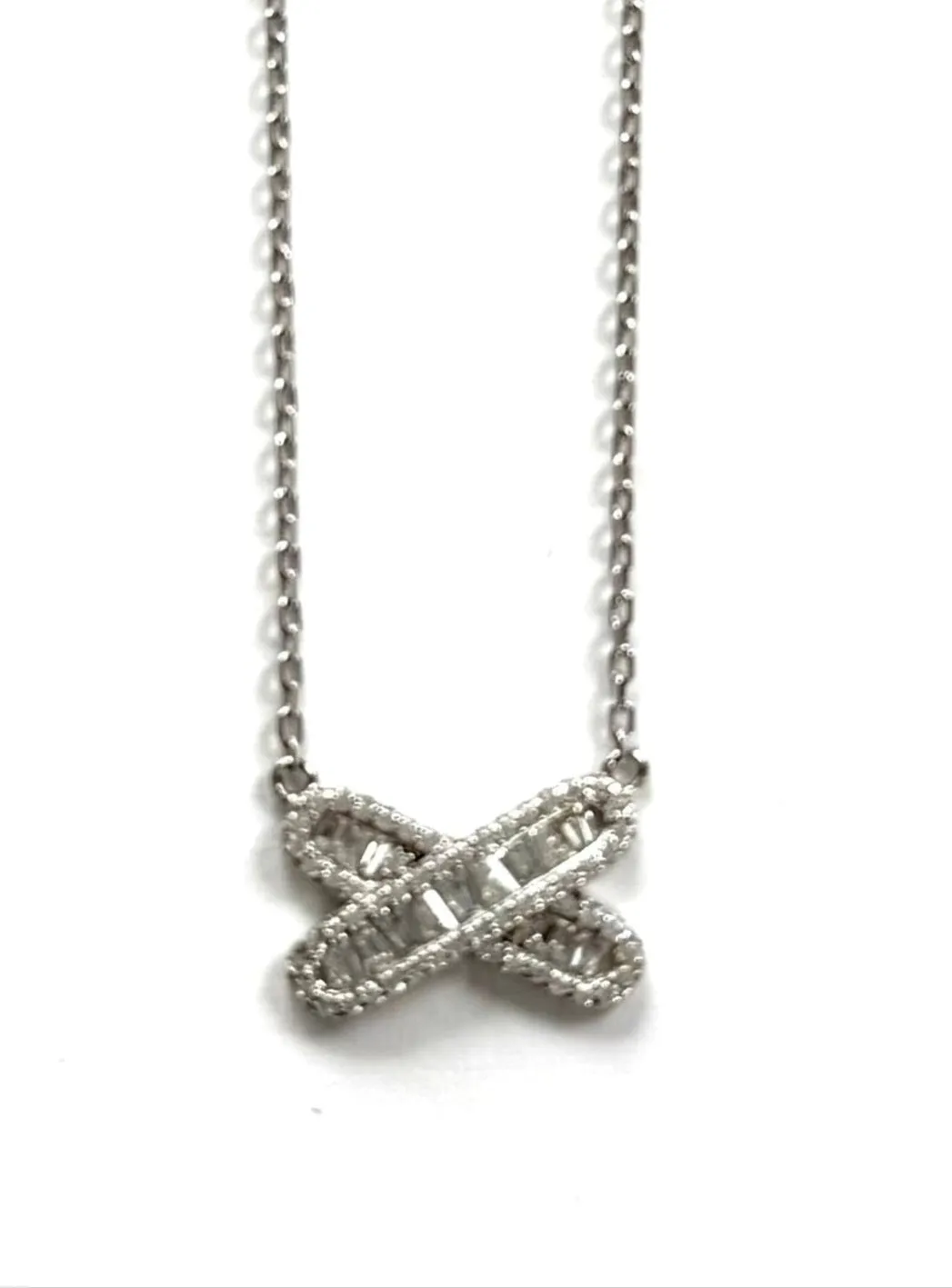 Noreen Criss Cross CZ Baguette Bar Necklace