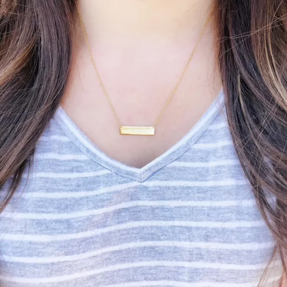 Old English Metal Engraved Bar Necklace