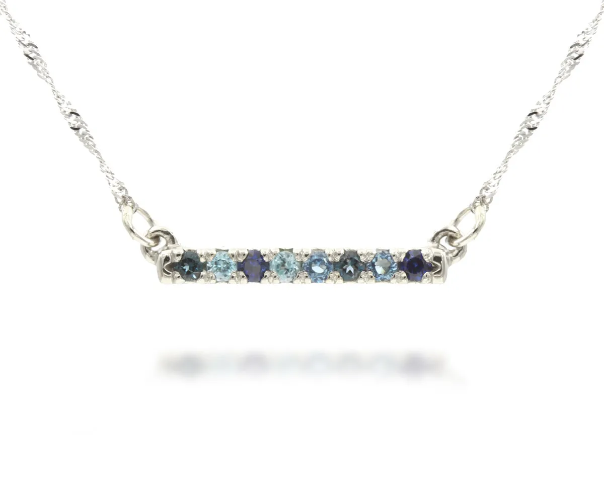 Ombre Blue Topaz and Sapphire Bar Necklace