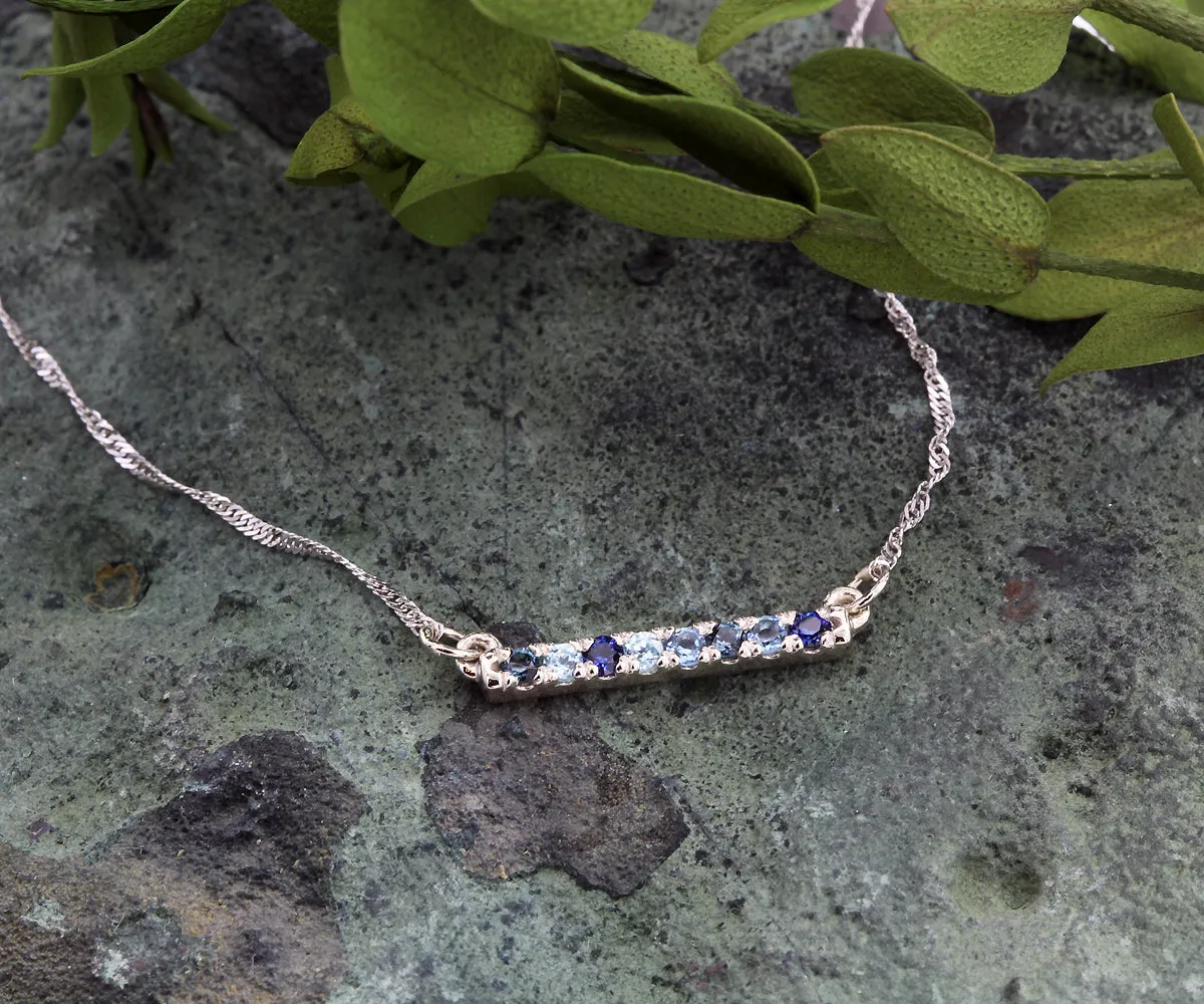 Ombre Blue Topaz and Sapphire Bar Necklace