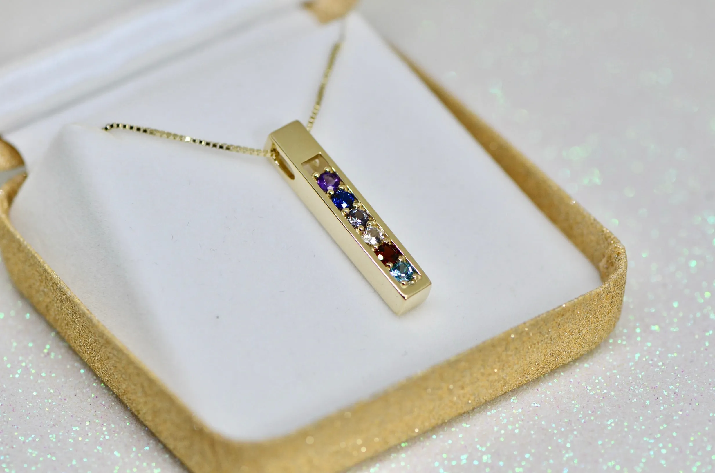 Open Vertical Bar Mother's Family Birthstone Pendant or Necklace