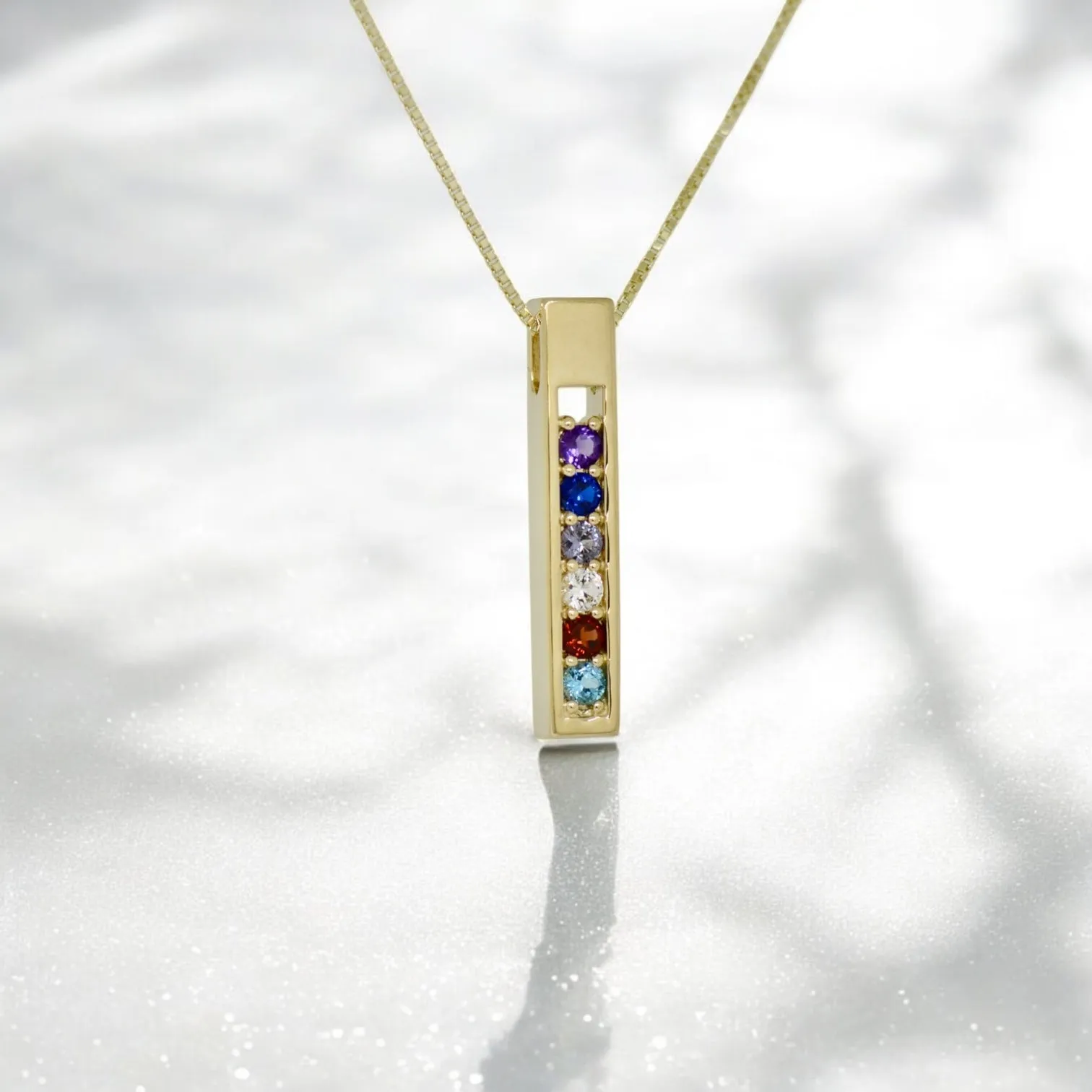 Open Vertical Bar Mother's Family Birthstone Pendant or Necklace