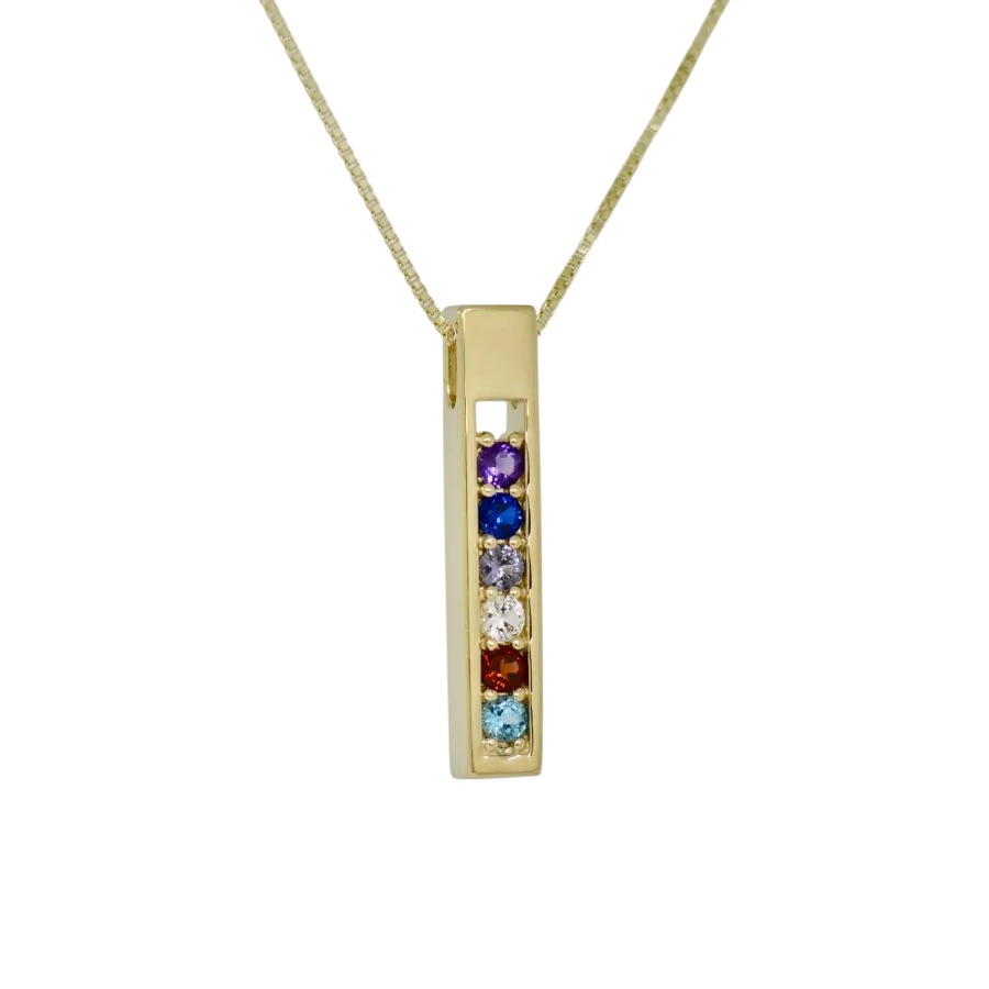 Open Vertical Bar Mother's Family Birthstone Pendant or Necklace