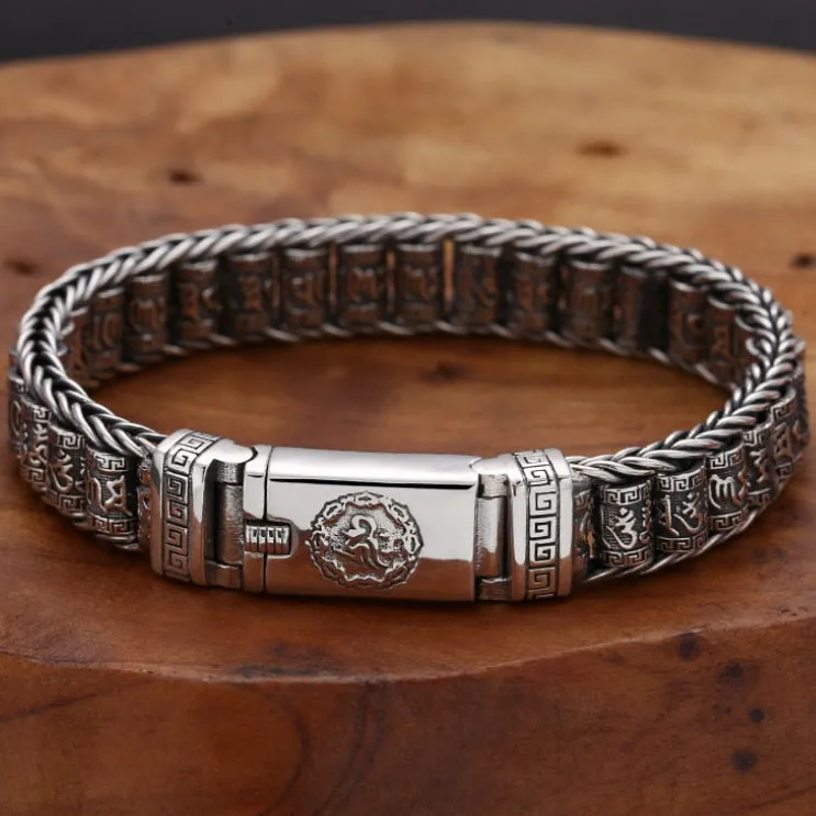 Original S925 Sterling Silver Vintage Six-character Tumbler Bracelet Men Women Thai silver Retro Exquisite Bucket Beads Bracelet Jewelry