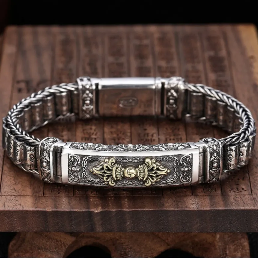 Original S925 Sterling Silver Vintage Six-character Tumbler Bracelet Men Women Thai silver Retro Exquisite Bucket Beads Bracelet Jewelry