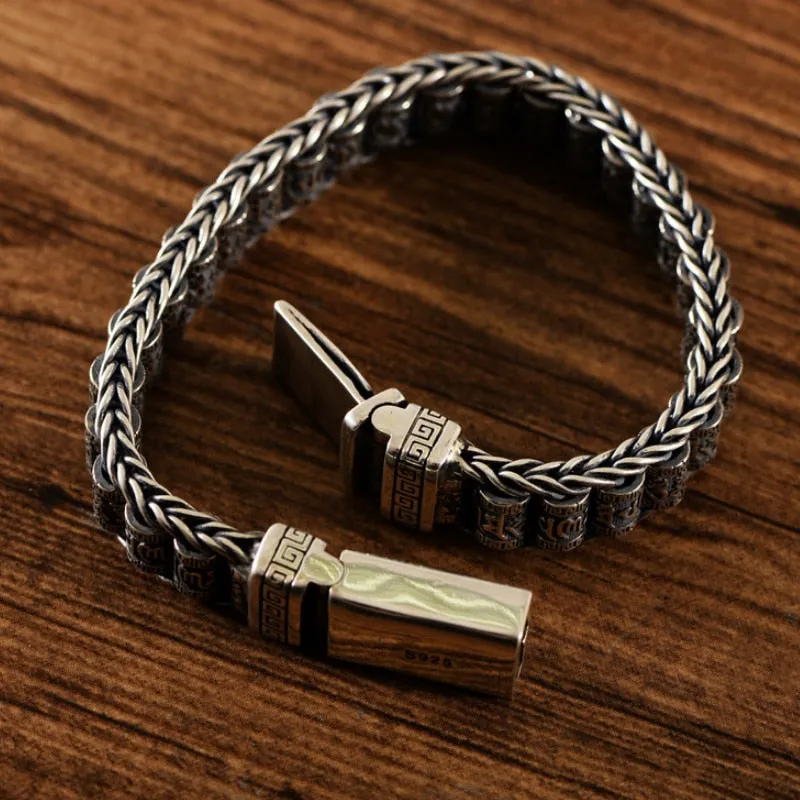 Original S925 Sterling Silver Vintage Six-character Tumbler Bracelet Men Women Thai silver Retro Exquisite Bucket Beads Bracelet Jewelry
