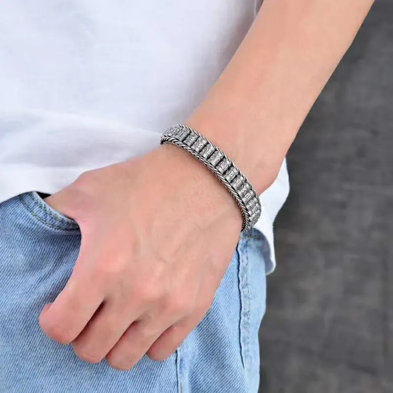 Original S925 Sterling Silver Vintage Six-character Tumbler Bracelet Men Women Thai silver Retro Exquisite Bucket Beads Bracelet Jewelry