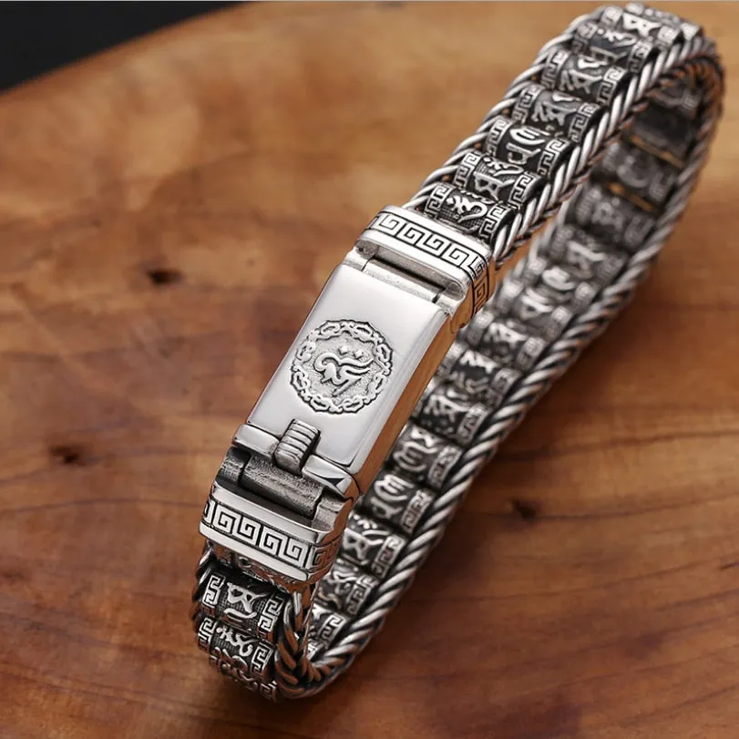 Original S925 Sterling Silver Vintage Six-character Tumbler Bracelet Men Women Thai silver Retro Exquisite Bucket Beads Bracelet Jewelry