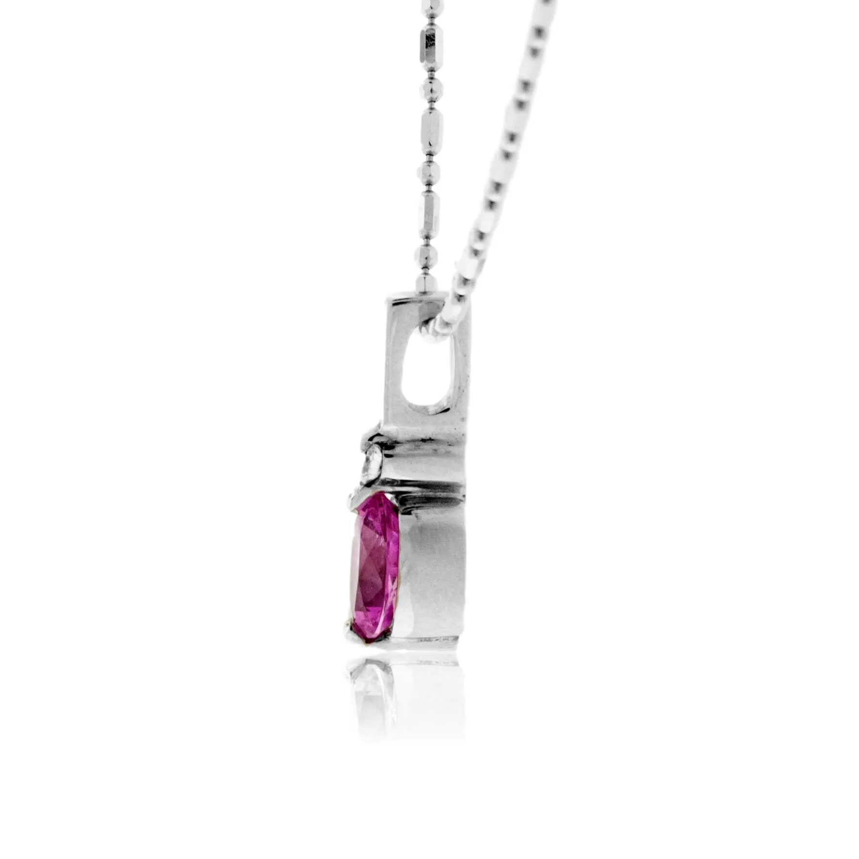 Oval Pink Sapphire & Diamond Bar Necklace
