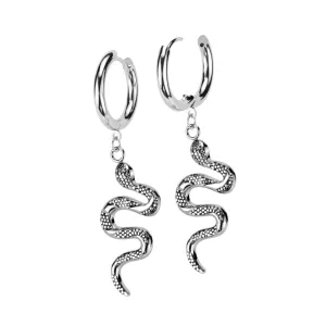 Pair of 316L Surgical Steel Slithering Snake Dangle Hoop Earrings