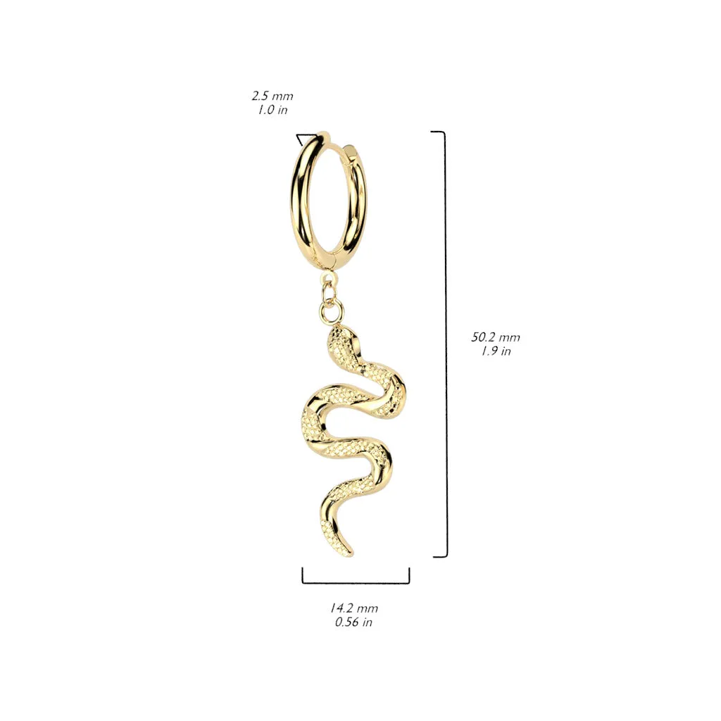 Pair of 316L Surgical Steel Slithering Snake Dangle Hoop Earrings