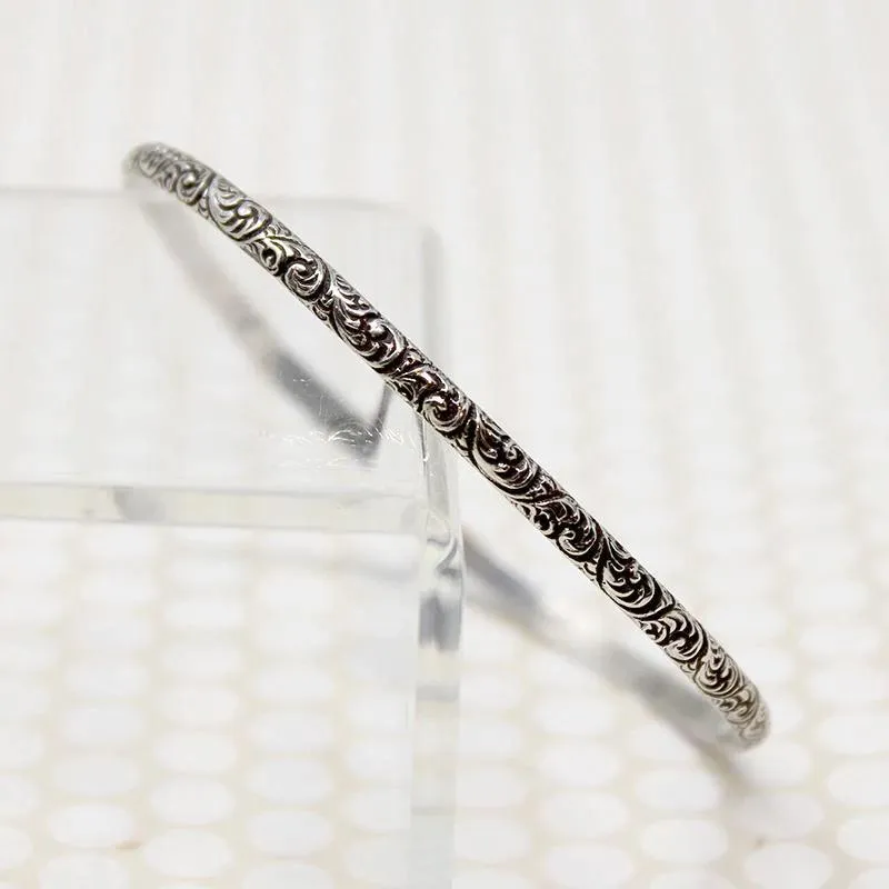 Pair of Slim Engraved Silver Bangles