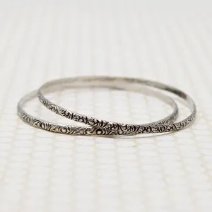 Pair of Slim Engraved Silver Bangles