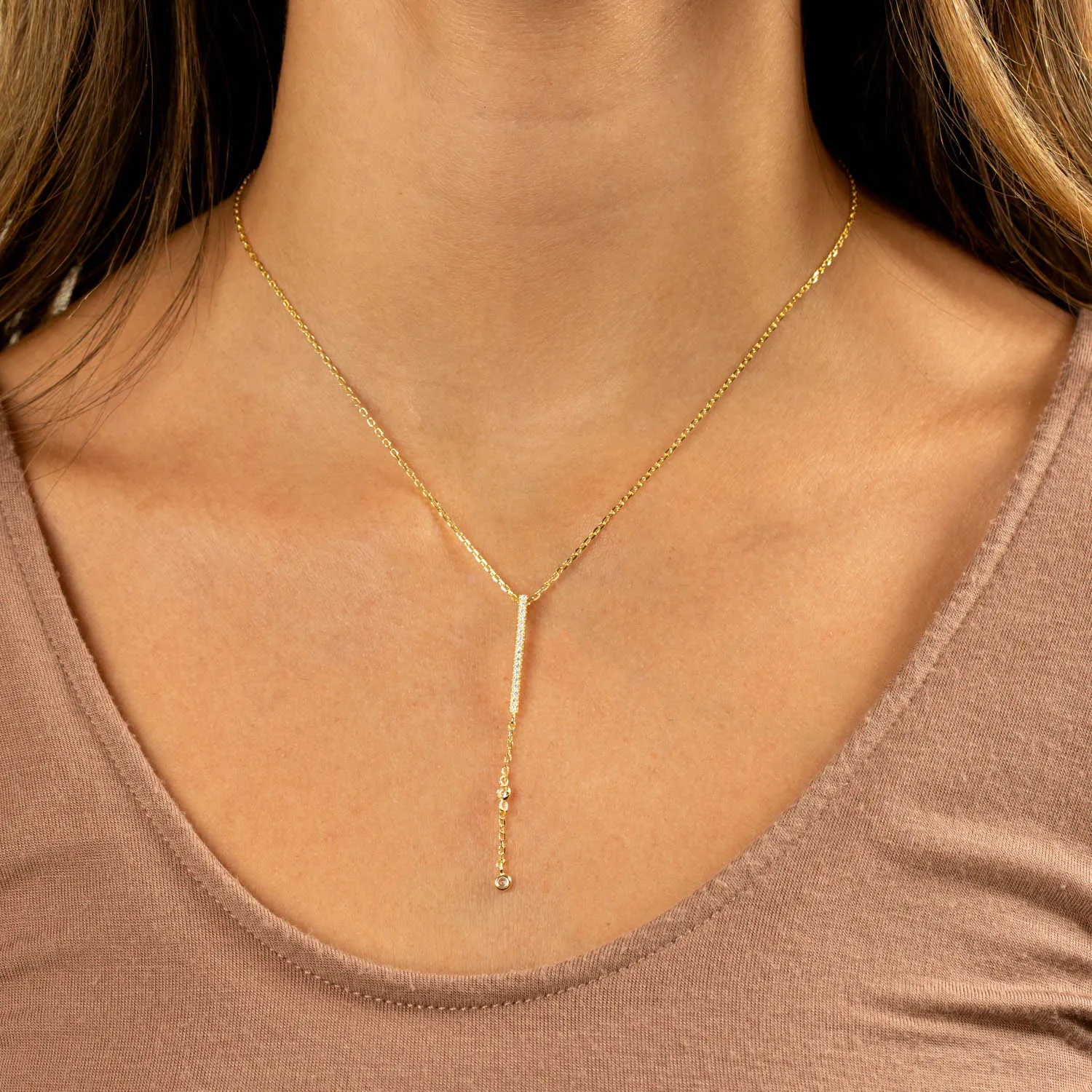 Pavé Bar Drop Lariat Necklace
