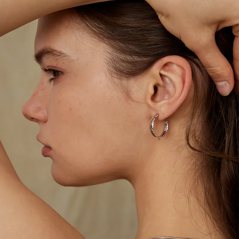 Pavé Snake Chain Thin Pattern Hoop Earrings