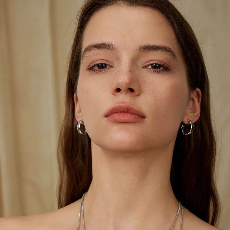 Pavé Snake Chain Thin Pattern Hoop Earrings