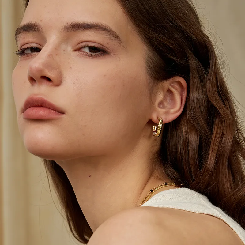 Pavé Snake Chain Thin Pattern Hoop Earrings