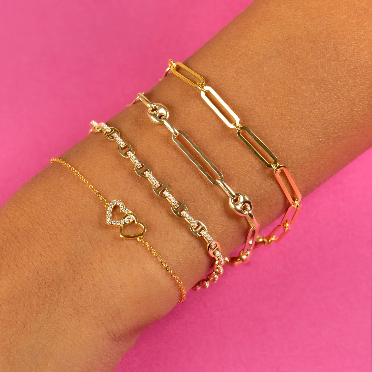 Pavé X Solid Interlocking Heart Bracelet