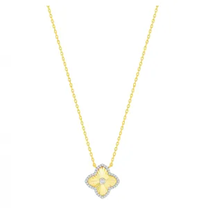 Pave CZ and Fluted Clover Pendant Necklace