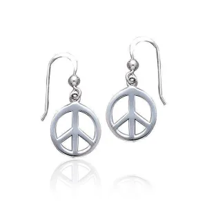 Peace Sign Sterling Silver Dangle Earrings TE2628
