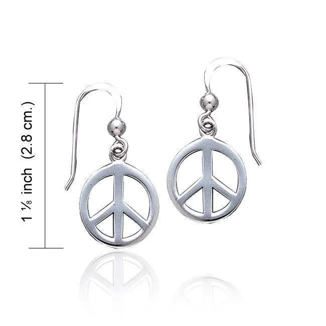 Peace Sign Sterling Silver Dangle Earrings TE2628