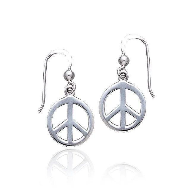 Peace Sign Sterling Silver Dangle Earrings TE2628