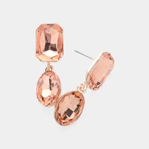 Peach Oval and Emerald Cut Stone Dangle Pageant Earrings on Rose Gold  | Interview Drop Earrings  |  644412