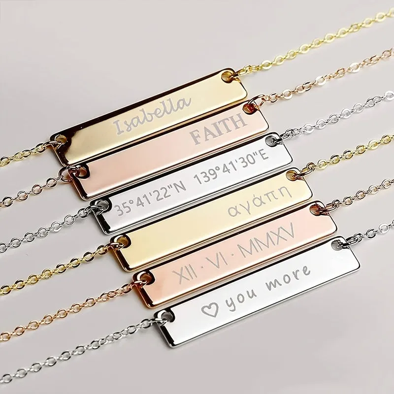 Personalized Custom Name Bar Necklace Engraved for Mom