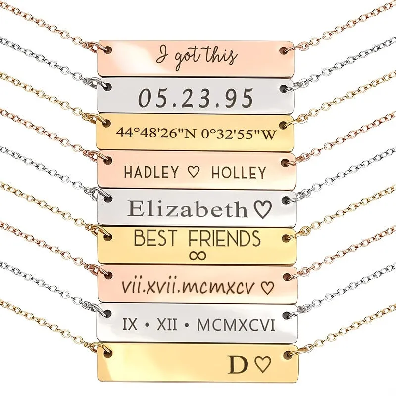 Personalized Custom Name Bar Necklace Engraved for Mom