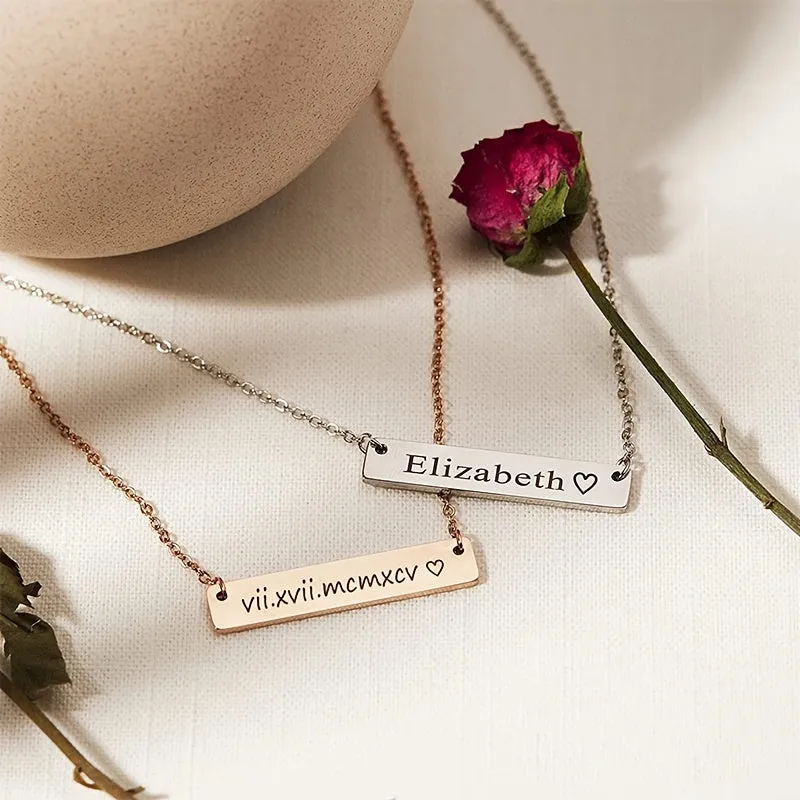 Personalized Custom Name Bar Necklace Engraved for Mom