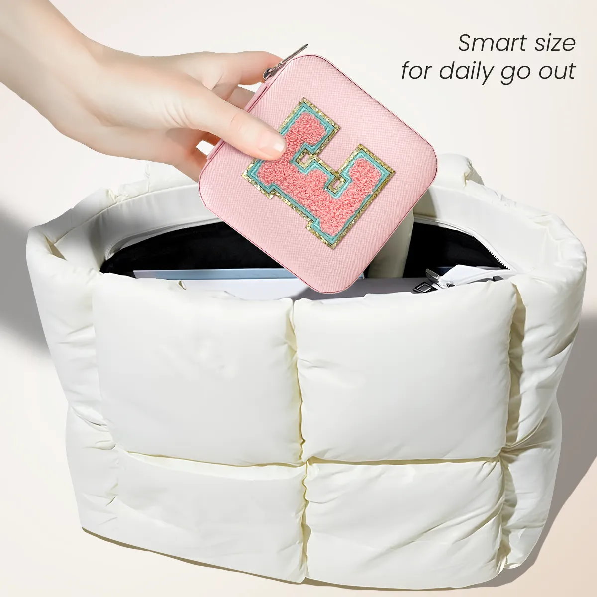 Personalized Jewelry Box, Pink Travel Jewelry Box with Initial E, Small Monogrammed Jewelry Case Organizer for Girls Women Teen Kids, Mini Travel Essentials Gifts for Birthday Christmas