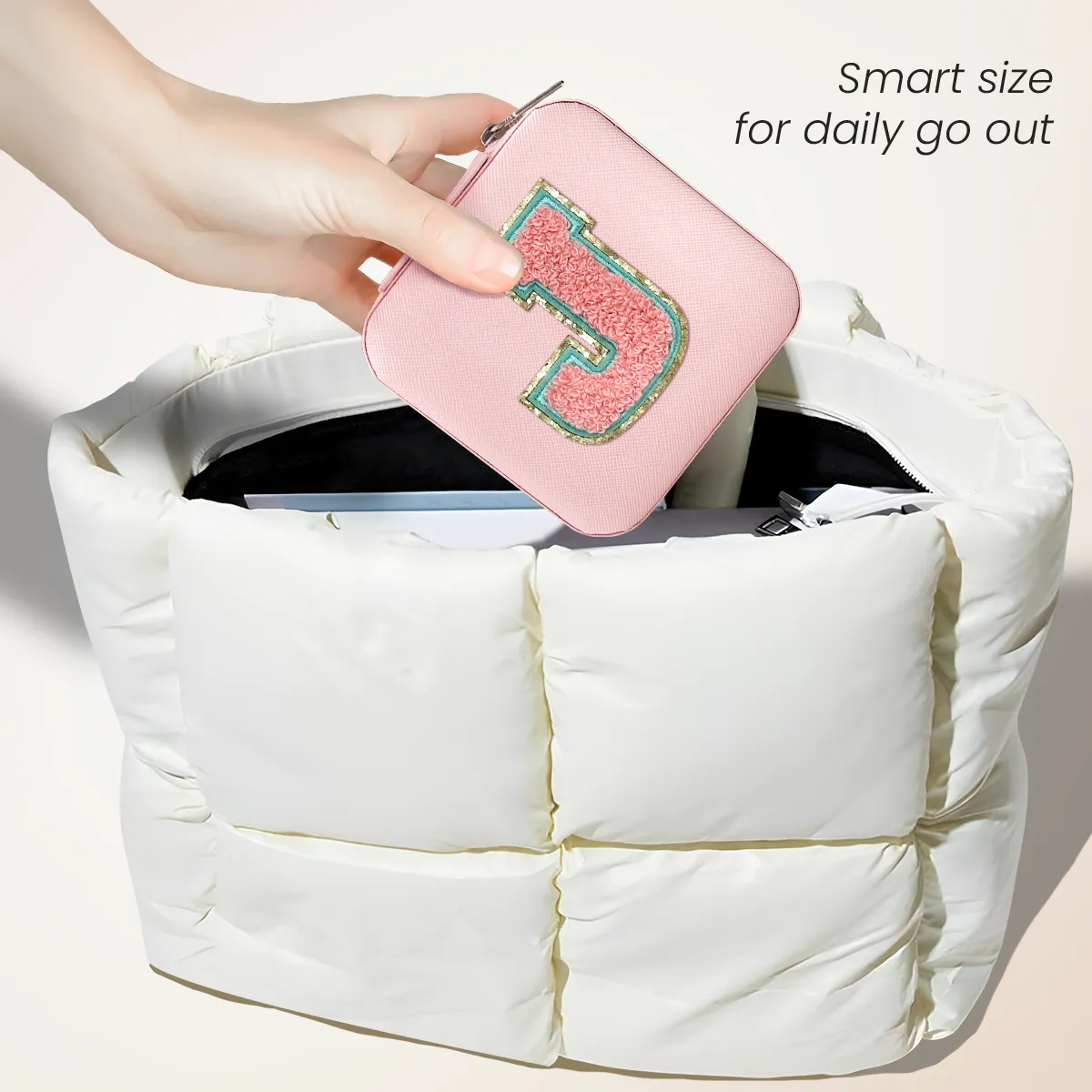 Personalized Jewelry Box, Pink Travel Jewelry Box with Initial J, Small Monogrammed Jewelry Case Organizer for Girls Women Teen Kids, Mini Travel Essentials Gifts for Birthday Christmas
