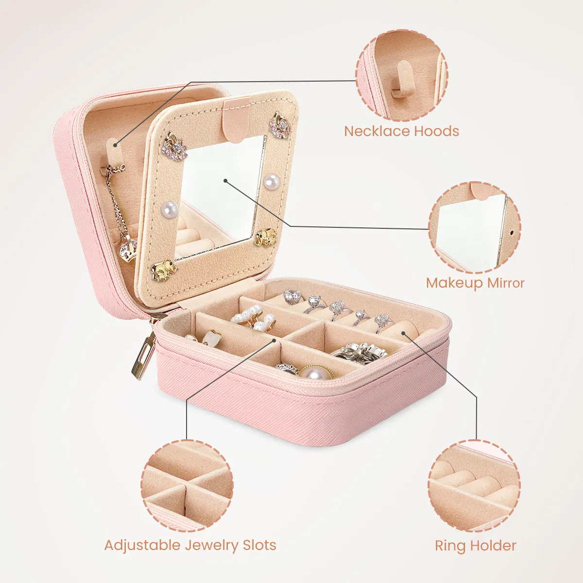 Personalized Jewelry Box, Pink Travel Jewelry Box with Initial Q, Small Monogrammed Jewelry Case Organizer for Girls Women Teen Kids, Mini Travel Essentials Gifts for Birthday Christmas