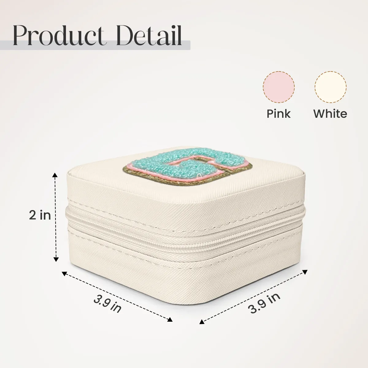Personalized Jewelry Box, White Travel Jewelry Box with Initial G, Small Monogrammed Jewelry Case Organizer for Girls Women Teen Kids, Mini Travel Essentials Gifts for Birthday Christmas