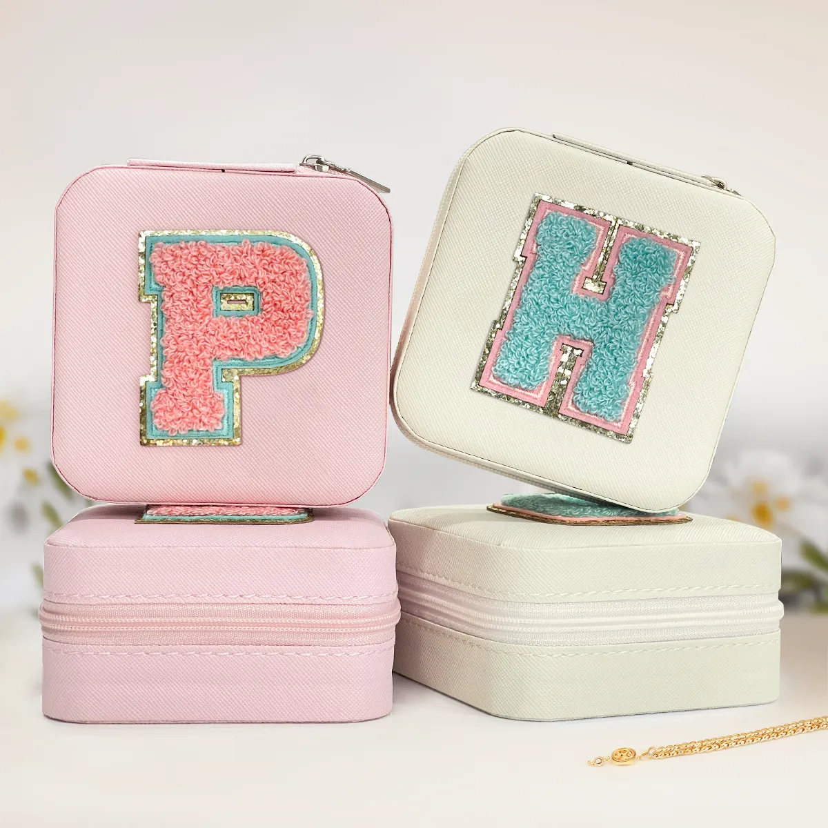 Personalized Jewelry Box, White Travel Jewelry Box with Initial H, Small Monogrammed Jewelry Case Organizer for Girls Women Teen Kids, Mini Travel Essentials Gifts for Birthday Christmas