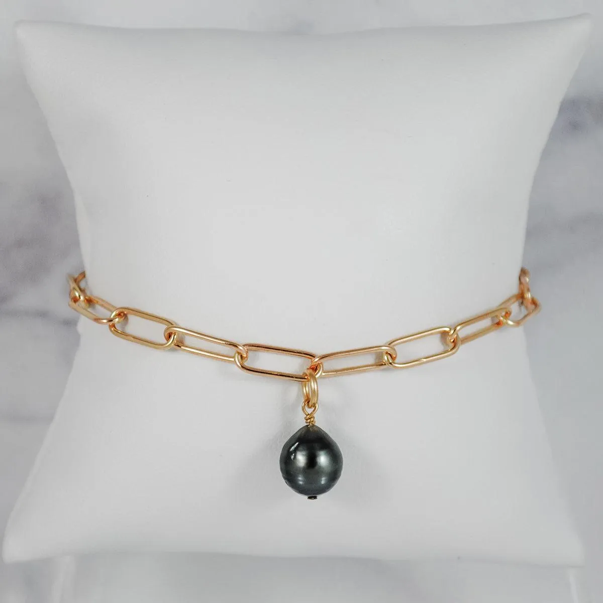Petite Paperclip Chain & Tahitian Pearl Bracelet